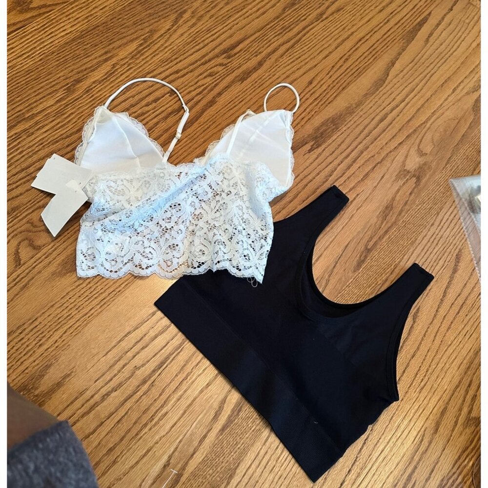 2Pc Bundle Sport Bra And Bralette Lace Size Small White & Black NWT Padded - Picture 7 of 9